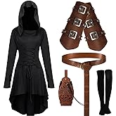 Suhine 5 Pcs Renaissance Women Costume Medieval Hooded Robe Carnival Vintage Faux Leather Arm Pouch Belt for Cosplay Party