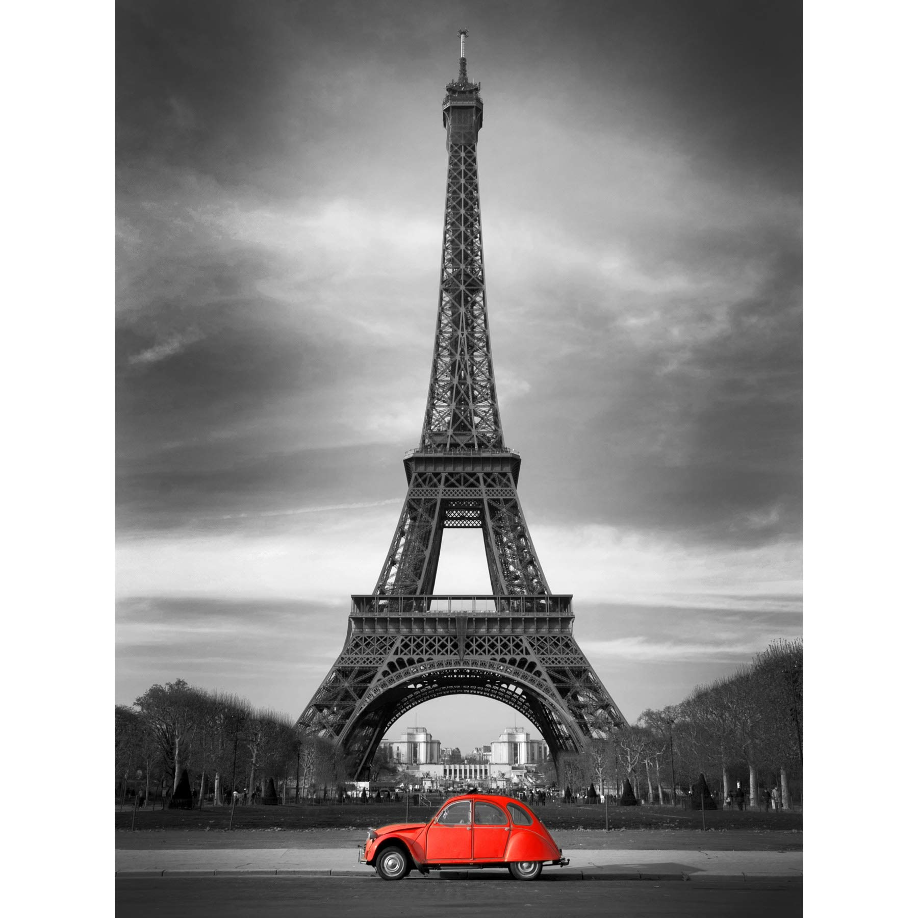Eiffel Tower In Paris Red Car Large Wall Art Print Canvas Premium Poster