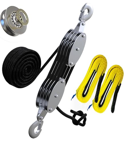 Block and Tackle Pulley System, Pulley System for Lifting, Lifting Pulley, Heavy Moving Pulley, Pulley for Home, Construction Site, Garage, Barn, Hoist, Beam, Material Moving, Compatible 8-25mm Rope