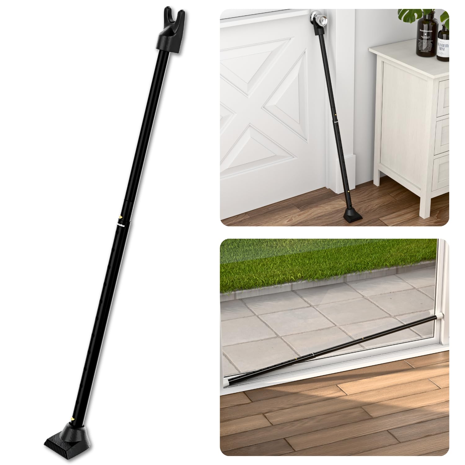 SECURITYMAN SECURITYBARB SECURITYBAR-CW Adjustable Stoppers Sliding Door Security Bar, Black, 1 Pack