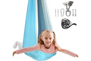 BATHONLY Double Layer Sensory Swing for Kids with 360° Swivel Hanger Kit, Therapy Swing Hammock,Kids Indoor Swing Indoor Hammock, Outdoor, Sky Blue