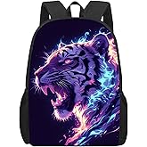 SARA NELL Tiger Kids Backpack Cool Fire Tiger Backpack for Boys Girls, Large Water Resistant Elementary Middle High College School Students Travel Laptop Backpack, Animal Backpack, 17 Inch