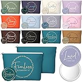 Geelin 12 Sets Christian Gifts Bulk Religious Canvas Makeup Bags with Bible Verse and Compact Mirrors Inspirational Gift for Women Teacher Staff Coworker Church Ladies Easter Holiday Gifts (Vintage)