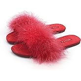 BCTEX COLL Women's Fuzzy Open Toe Slippers Memory Foam Feather Slides Fluffy Furry Indoor House Sandals