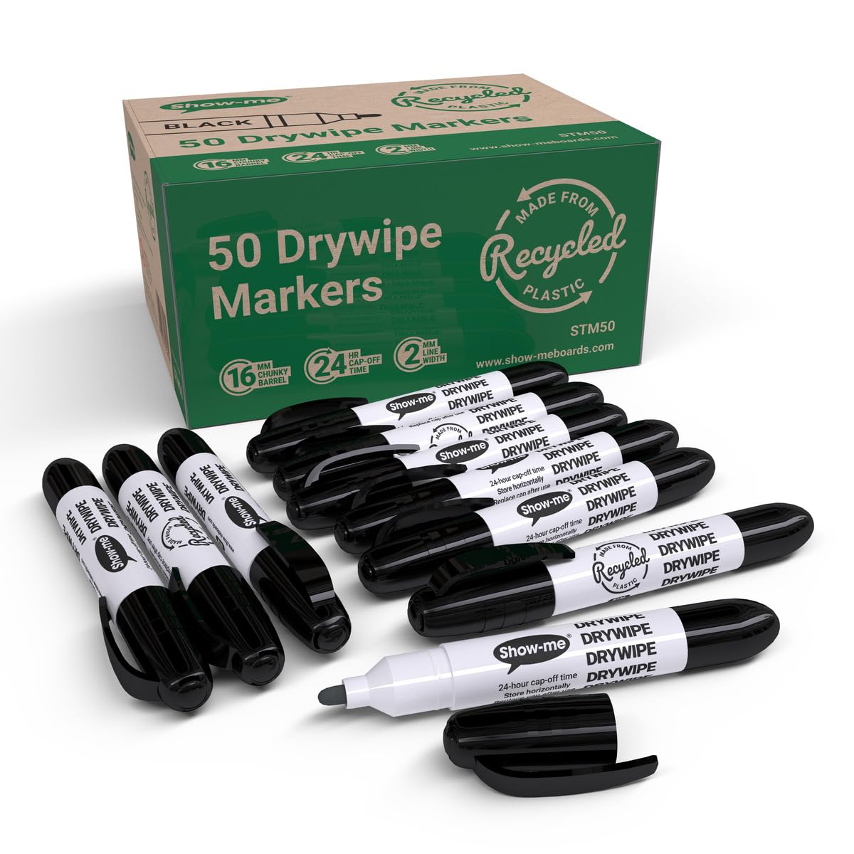 Show-me STM50 Teacher Drywipe Marker - Black (Pack of 50)