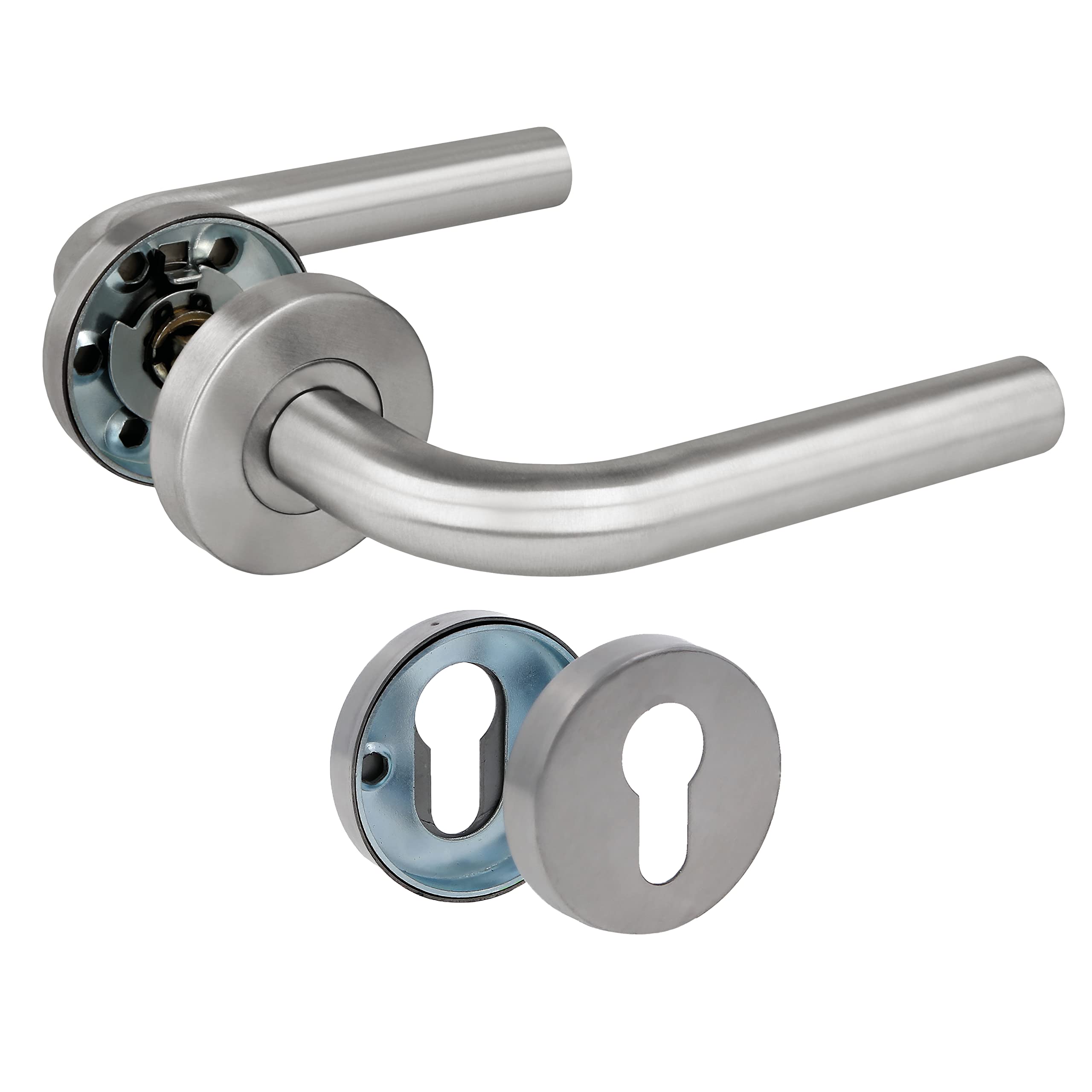 Amig - Set of Handles with Rosette for Doors - Mod. 4RBX - 135 x Ø19 mm - Square of 8 mm - Elegant and Simple Design - Matte Silver Stainless Steel — image 1