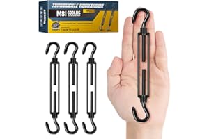 XIEKRAB 4Pcs M8 304 Stainless Steel Hook & Turnbuckle Hook, 600lbs Capacity Heavy Duty Black Turnbuckles for Wire Rope Tension, Sun Shade Tent Hardware, Shade Sail Installation.