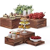 MUNNAR 6 PCS Wooden Buffet Risers, Wood Display Risers for Food, Wooden Square Risers Display Stands, Food Risers for Buffet Table (10", 9" , 8", 7", 6", 5") with 67" Faux Greenery Vine