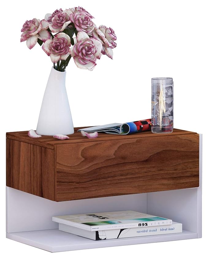 VCM Wand Nachttisch Nachtschrank Beistelltisch Tisch Nacht Kommode Konsole Holz kern-nussbaum/weiß 30x46x30 cm 'Dormal'