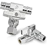 (Pack of 2) Seelink 1/4 Turn Stop Tee Compression Stop Valve, 1/2" Pex-a x 1/2" Pex-a x 3/8" OD Compression, Chrome Plated Br
