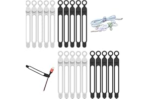 UMUST 20pcs Silicone Cable Ties,Reusable Cable Management Organizer, Wire Ties，Travel Cord Ties，Cord Organizer for Bundling Cable Cords in Home,Office,Kitchen,School(White Black)