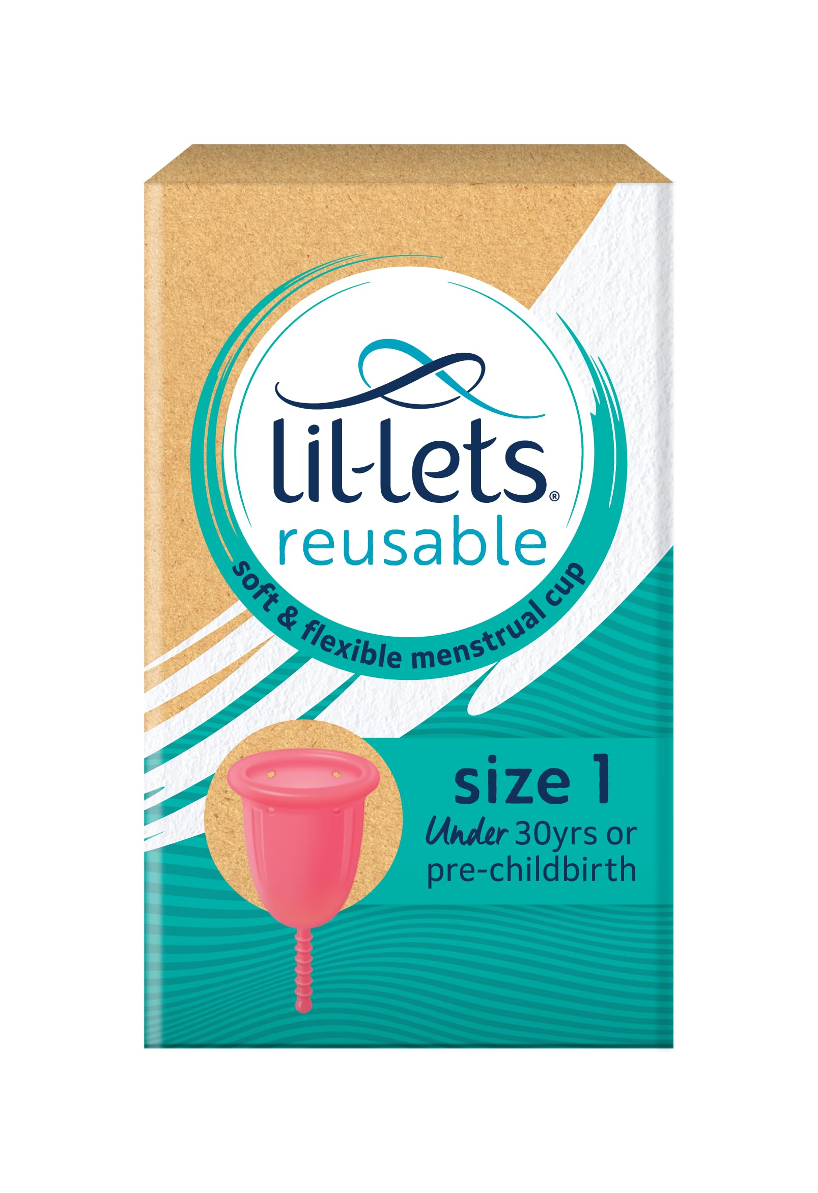 Lil-Lets Reusable Menstrual Cup, Size 1, for Those Under 30 yr or Pre Birth, Soft and Flexible Period Cup, Ideal for Beginners, Made from Medical Grade Silicone. Certified Organic Cotton Bag Included