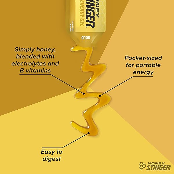 HONEY STINGER GOLD ENERGY GEL, GLUTEN FREE & CAFFEINE FREE, FOR EXERCISE, RUNNING AND PERFORMANCE, SPORTS NUTRITION FOR HOME & GYM, PRE AND MID WORKOUT, 12 PACK, 13.2 OUNCE