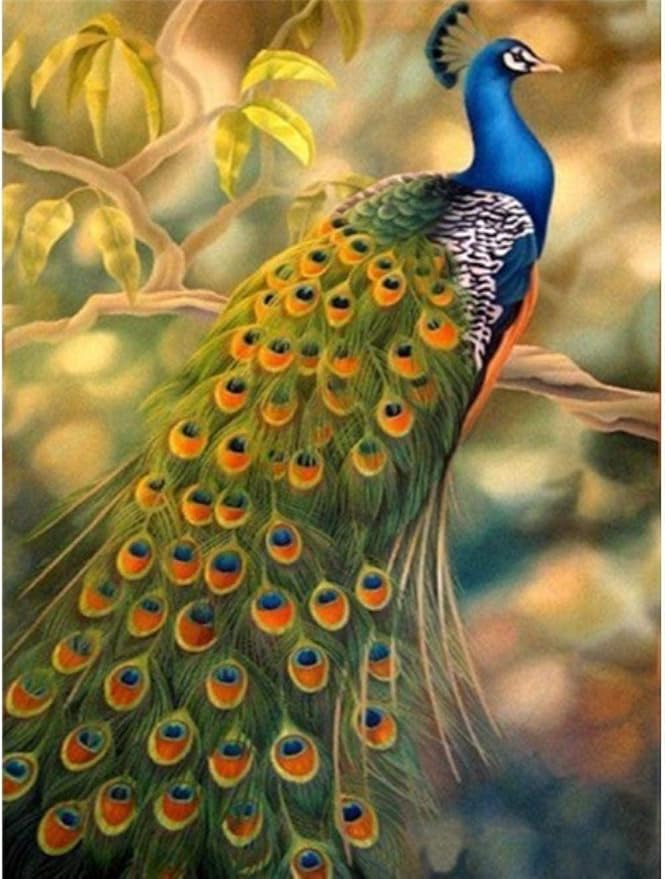 Nrxue 5D Diamante Dibujo DIY Pavo Real árbol Amor pájaros Animal
