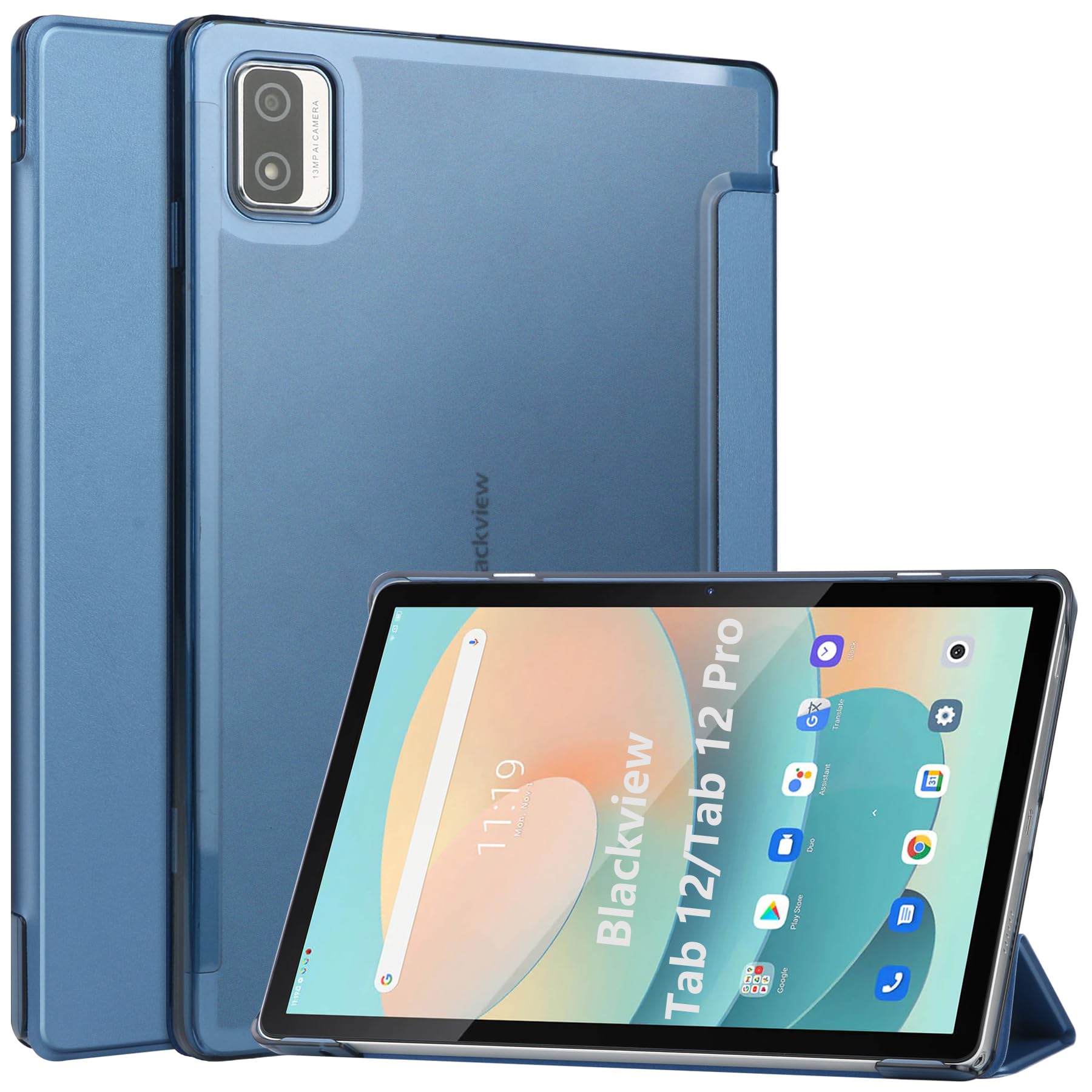Dlahaby Case Compatible with Blackview Tab 12 Pro/Tab 12,PU Leather & Hard Clear PC with Stand Function Flip Cover for Blackview Tab 12 & Blackview Tab 12 Pro Tablet,light blue