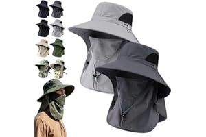 Spring/Summer Fisherman's Hat Detachable Outdoor Sun-Protective Face Covering, Fishing Bucket Hat for Men with Neck Flap
