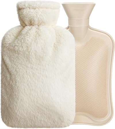 URBZUE 2L Hot Water Bottle with Fluffy Fleece Cover Safe Leak-Proof