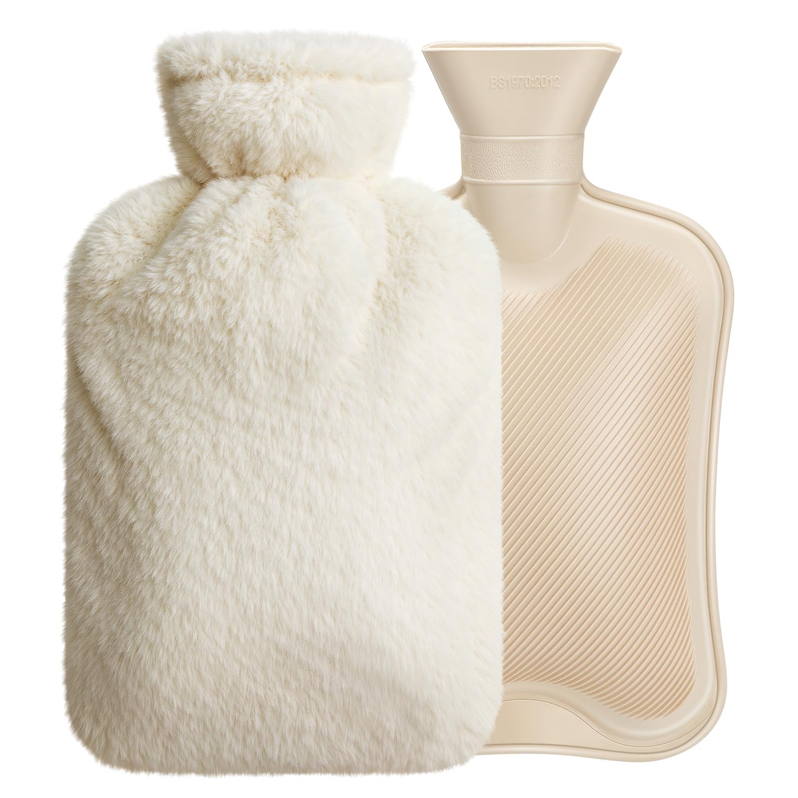 URBZUE Hot Water Bottle with Fleece Cover, 2L Bag for Cold & Hot Therapy, Fluffy for Back Neck Pain Relief for Adult Kids