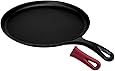 Cast Iron Round Griddle - 10.5” Crepe Pan - Pre-Seasoned Skillet with Silicone Handle Grip- Grill, Oven, Stove Top and Induction Safe