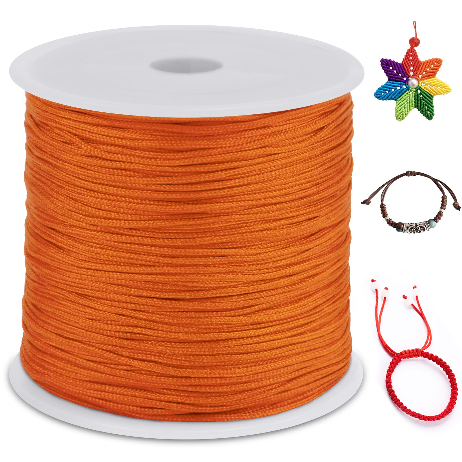 LEREATI Nylon Cord 0.8mm x 100m, Satin Cord Nylon String Macrame Cord, Coloured Beading Thread String for Making Bracelet, Necklace, Chinese Knot, Jewellery (Orange)