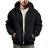 Genafy Hoodies for Men Full Zip Up Fashion Sweatshirt Thick Fleece Sherpa Lined Winter Jackets Warm Coats