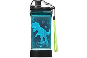 Lightzz Kids Watter Bottle，3D Dinosaur Cup with LED Illusion Light with 7 Color Changing Light - 14 0z BPA Free - Creative Travel Cup Dinosaur Gift for School Kid Boy Holiday
