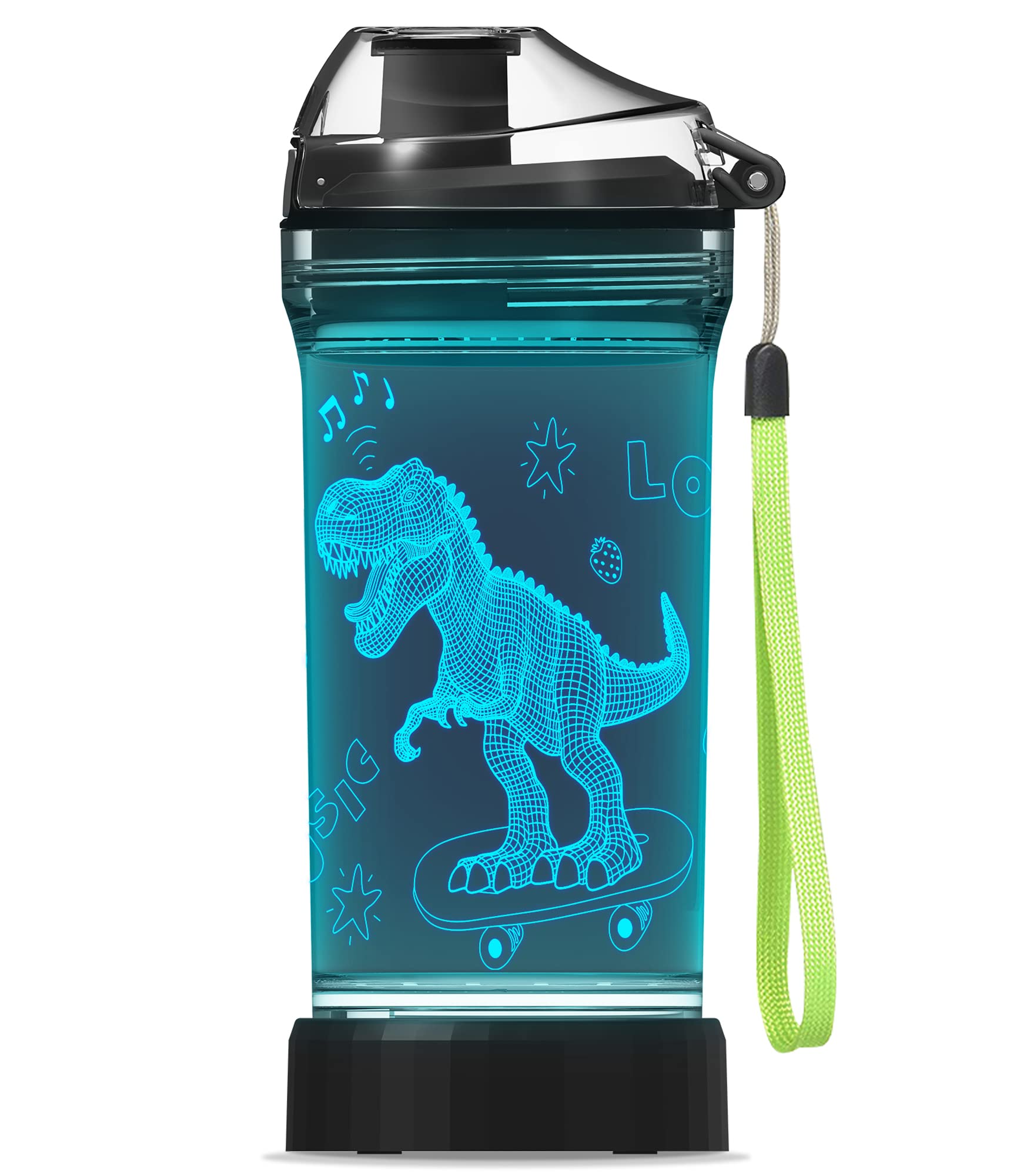 Lightzz Kids Watter Bottle，3D Dinosaur Illusion LED Light with 7 Color Changing Light - 14 0z - Creative Idea Gift for Boy Child Holiday Xmas