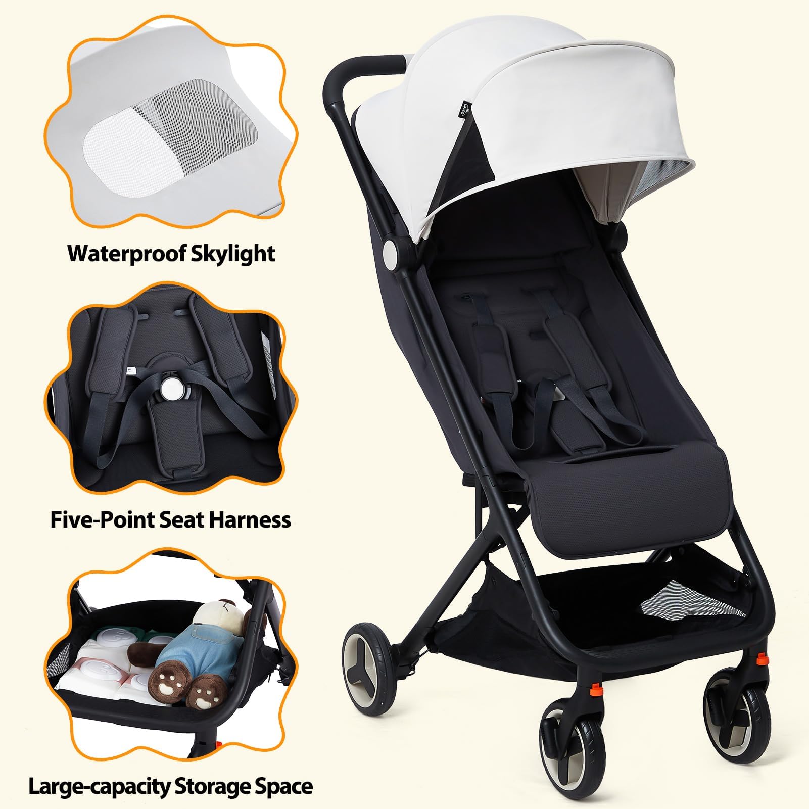 Lightweight Baby Stroller, Compact Umbrella Stroller with Adjustable Canopy/Footrest/Backrest, One-Hand Folding Newborn Infant Stroller for Airplane Friendly(Grey)