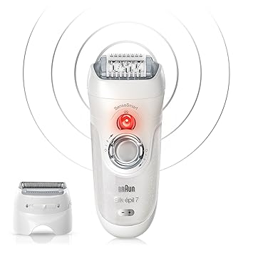 Braun Silk-épil 7 Epilierer 7/880, mit innovativer Andruckkontrolle SensoSmart, Wet und Dry, mit 7 Extras, silber