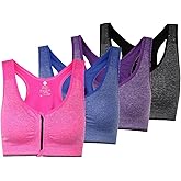 ohlyah Women's Zipper Front Closure Sports Bra Racerback Yoga Bras