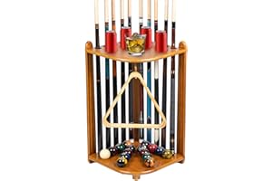 BILLMART Pool Stick Holder Floor Stand, 10 Cues Solid Wood Billiard Pool Cue Rack, Pool Table Accessories (Oak)