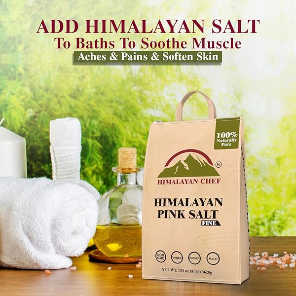 HIMALAYAN CHEF PINK HIMALAYAN SALT EXTRA FINE GRAIN, 8 LBS BAG – PURE, NATURAL, KOSHER, NON-GMO, MINERAL-RICH, FOR COOKING, SEASONING, BAKING, TABLE USE