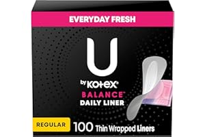 U by Kotex Balance Daily Panty Liners, Wrapped, Light Absorbency, Regular Length, 100 Count (Packaging May Vary)