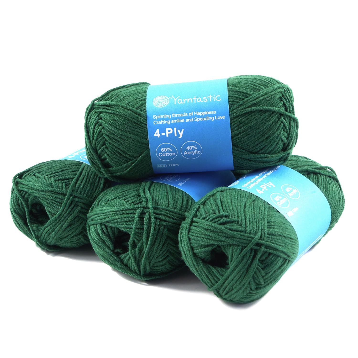 Yarntastic 50g x 4 Balls in a Pack, 4 Ply Yarn, 16 Wraps per inch (About 2.5cm), 60% Cotton 40% Acrylic Blended, 43 Colour Choices; for Knitting, Crochet, Amigurumi, Baby Blanket, Clothing and Others