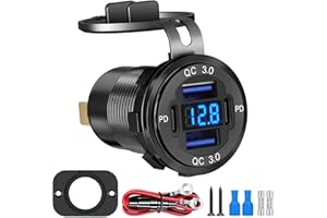 Linkstyle USB Car Charger Socket, Dual 30W PD Ports & Dual 18W QC3.0 USB A Charger Power Outlet Panel with LED Voltmeter for 