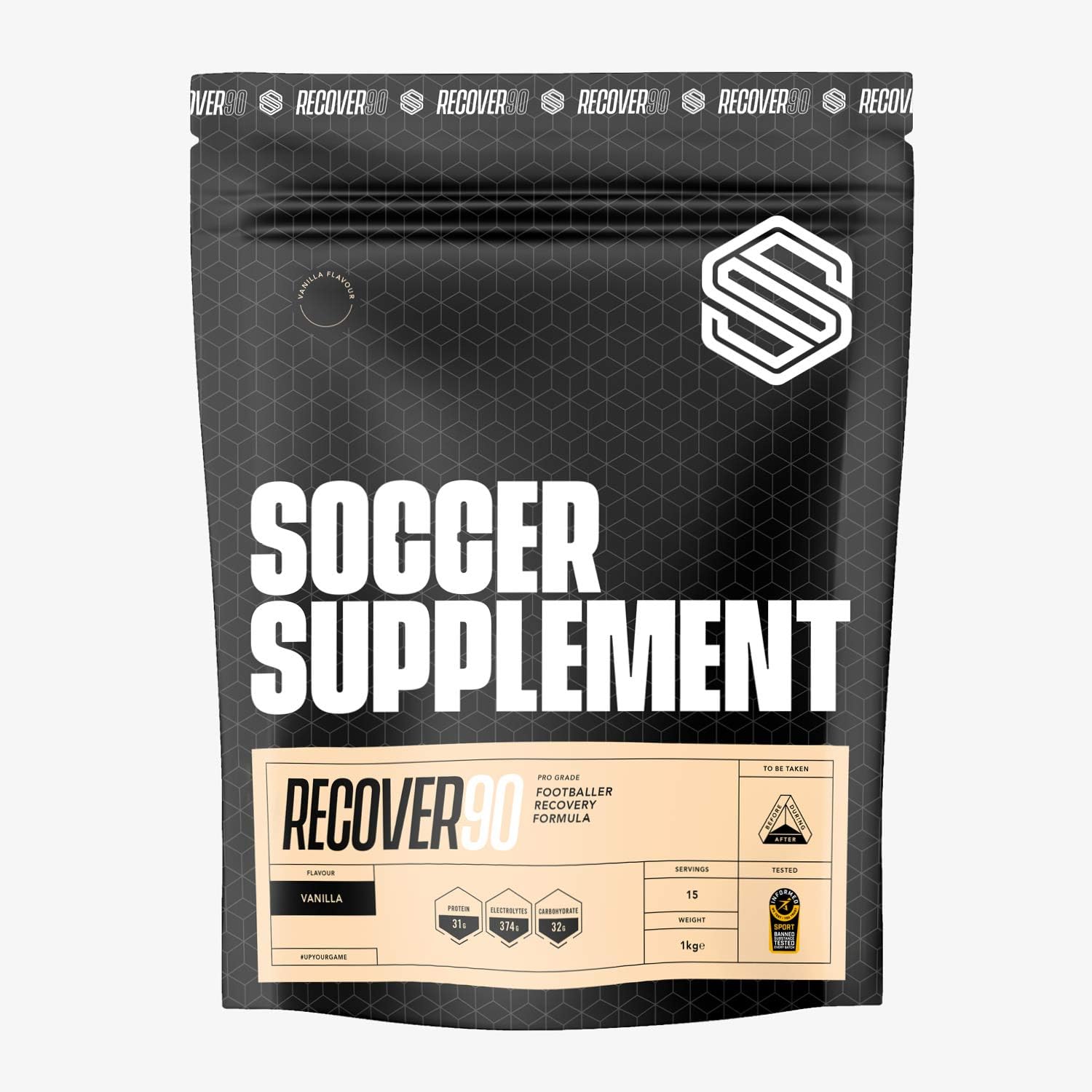 SOCCER SUPPLEMENT - Recover90 Shake for Footballers 31grams of Protein, 32grams of Carbohydrate, 374mg's of Electrolyte, Vanilla