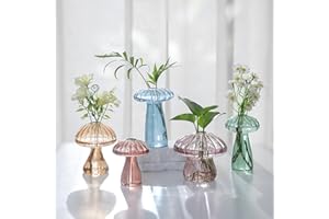 Glasseam Mushroom Propagation Stations for Plants: Colored Hand-Blown Cute Glass Planters for Indoor Plants - 5Pcs Small Hydroponic Terrarium Jars for Home Decor - Gifts for Women Mom Friends