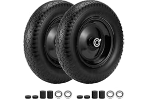 ALEDARAS 4.80/4.00-8" Flat Free Tire and Wheel 14.5" Wheelbarrow Tire,with 5/8" Axle Bore Hole,3"Center Hub and 3/4" Bearings,Universal Replacement Solid Tire for Hand Truck/Utility Cart/Garden Cart (Black)