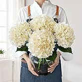 JINWOE Boho Silk Hydrangea Artificial Flowers, 4Pcs 22" Large Lifelike Flowers,Artificial Hydrangeas for Indoor Bouquet Table Centerpieces Home(Cream/Yellow)