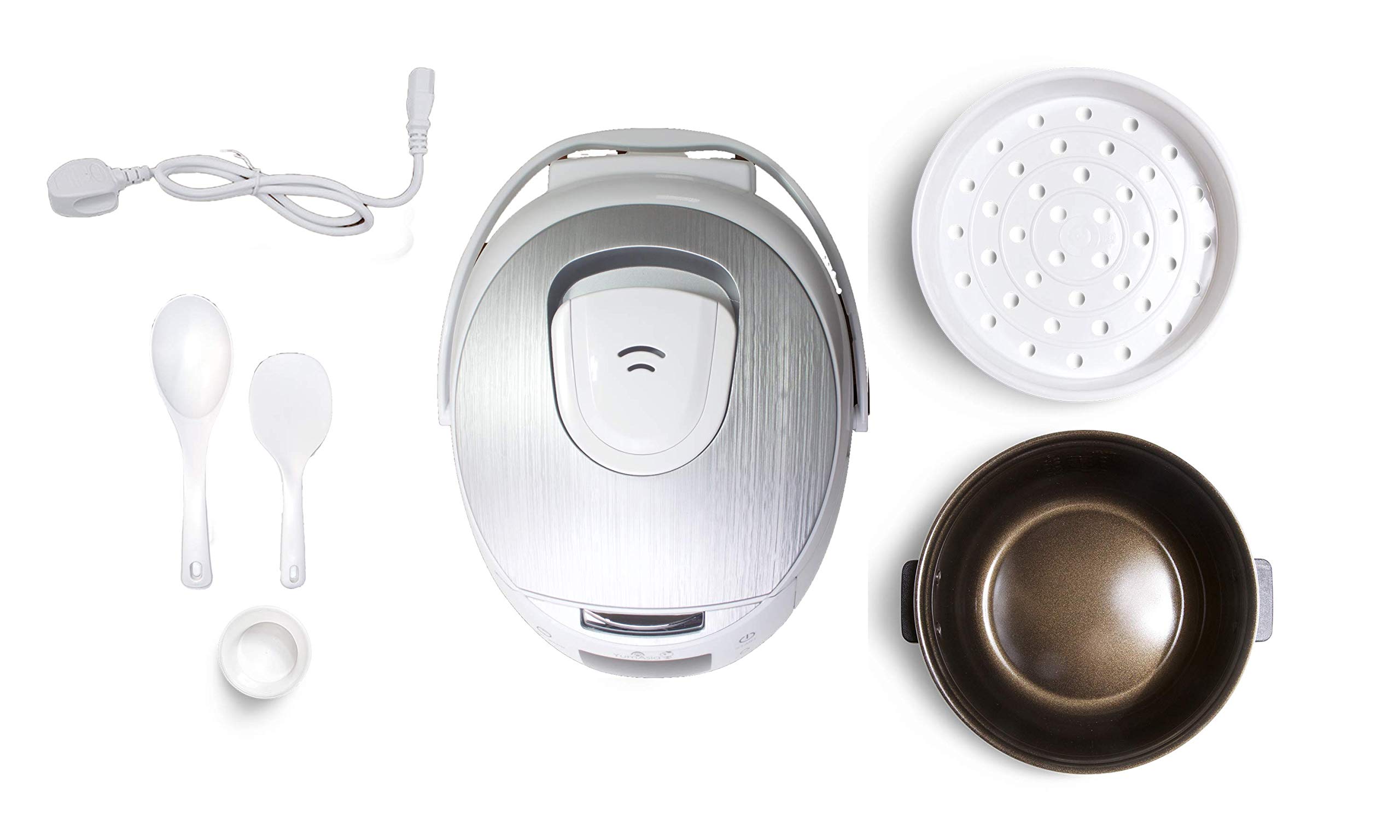 Yum Asia Sakura Rice Cooker with Ceramic Bowl and Advanced Fuzzy Logic (8 Cup, 1.5 Litre) 6 Rice Cook Functions, 6 Multicook Functions, Motouch LED Display, 120V Power (White and Siver)