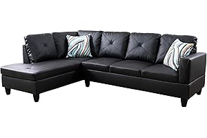 LOPOO 2-Piece 97" L-Shape Sectional Couches 66" Chaise Lounge, Faux Leather Upholstered Corner Modular Sofas with Left Hand Facing Armrest, Modern Living Room Furniture Set (Black)
