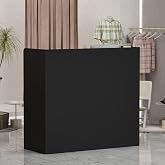 AIEGLE Reception Desk with Drawers &amp; Storage Shelves, Table with Private Panels, for Salon Reception Room Checkout Office, Black (47.3" L x 18.3" W x 43.3" H)