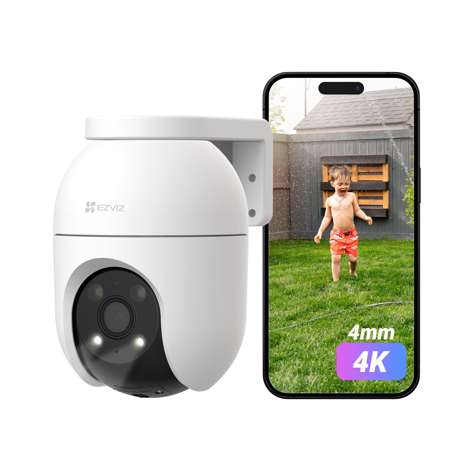 EZVIZ 4K Wifi Security Camera Outdoor Wired, Colour Night Vision, Human/Vehicle Detection, Auto-Track, Pan/Tilt 360°, No Monthly Fee, Support 512GB, Home CCTV System, Alexa/Google (C8c 8MP 4mm)
