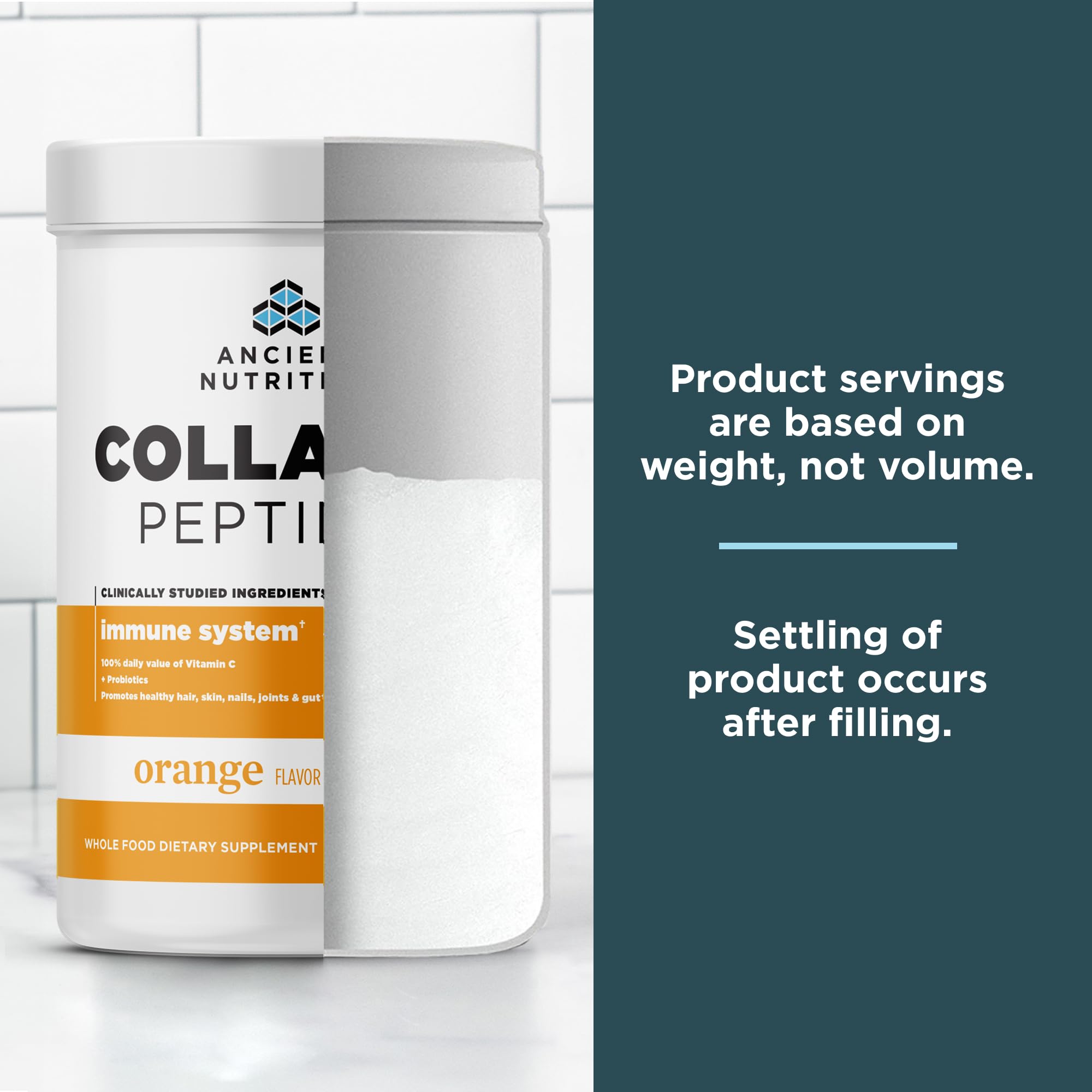 Ancient Nutrition Collagen Peptides, Vitamin C and Probiotics, Hydrolyzed Collagen Peptides Powder for Healthy Immune System Support, Orange, Keto Friendly, 12 Servings, 20g Collagen per Serving