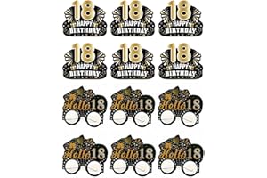 Palumma Birthday Photo Props Set 6 Paper Hats 6 Glasses Black Gold for Adult Party Decorations