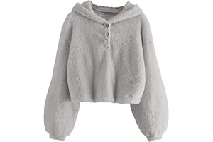 Ruyang Kids Girl's Fleece Hoodie Warm Loose Button Down Pullover Sweatshirt Sherpa Jacket Top Coat 4-12 Years