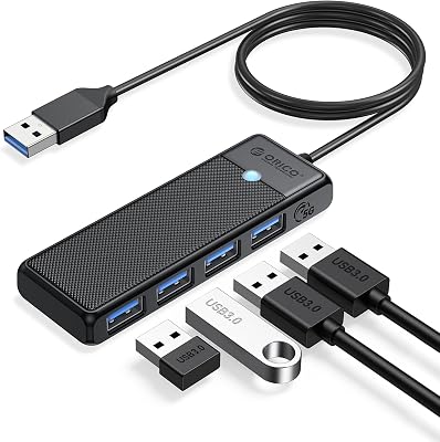 Hub USB 3.0, 4 Porte USB con Cavo Lungo 100 CM, Hub Dati Ultra Sottile Tipo A 5 Gbps, Adattatore Multiporta per MacBook, Mac Pro/Mini, Mobile HDD, Surface Pro, XPS, PS4/PS5, PC
