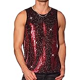 Lars Amadeus Sequin Tank Top for Men's Metallic Sparkle Glitter Sleeveless Tank Shirts