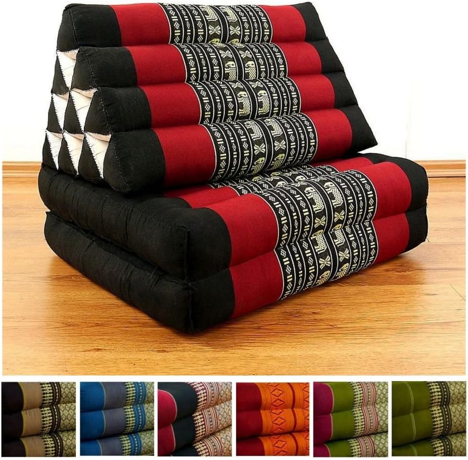 LivAsia Two Fold Thai Cushion, 47x20x3 inches (LxWxH), 100% Natural Kapok Filling, Foldable Thai Mat with Triangle Cushion, Headrest, Thai Pillow