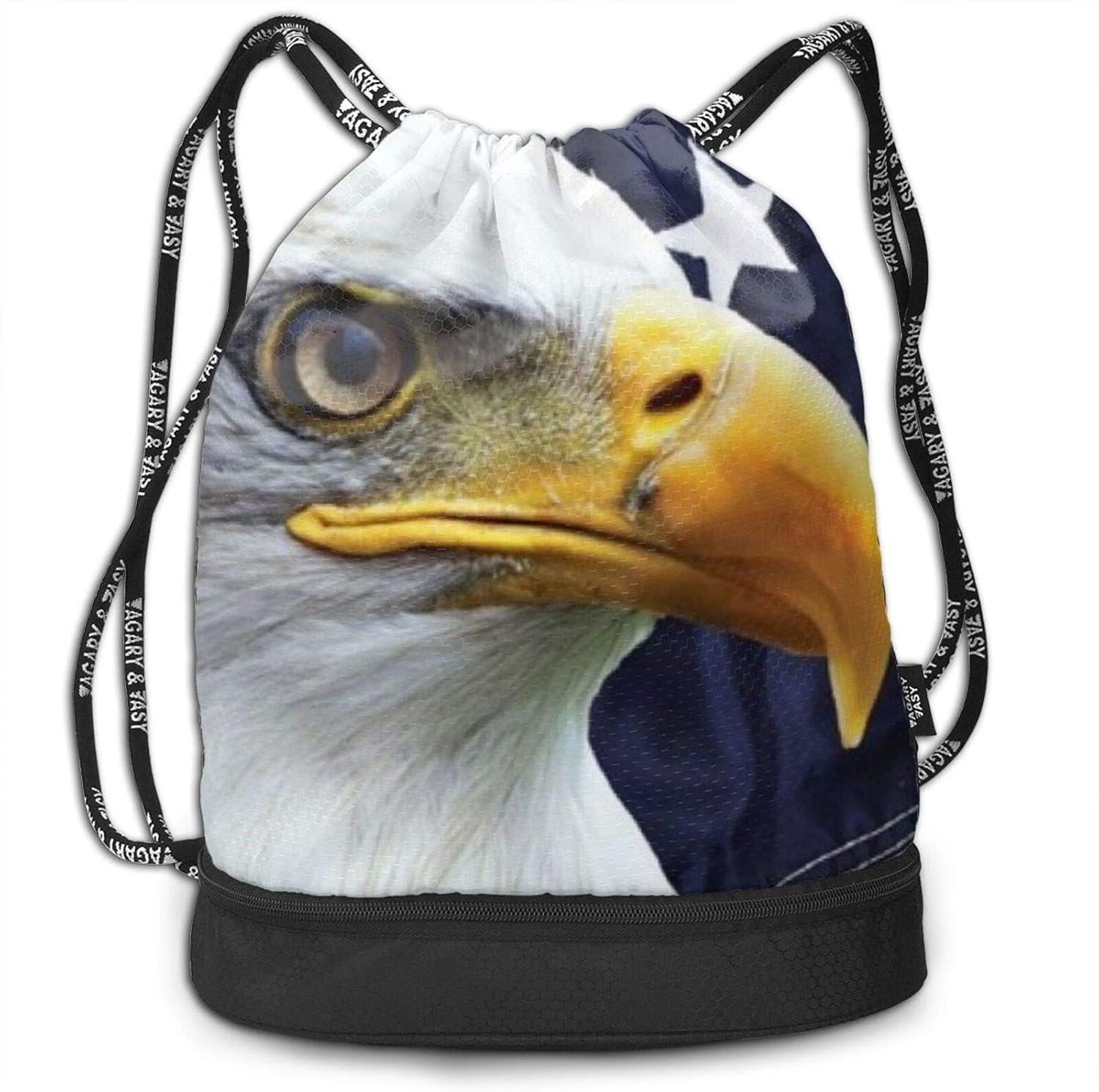 Drawstring Backpack,American Flag Bald Eagle Print Sport Travel Gym